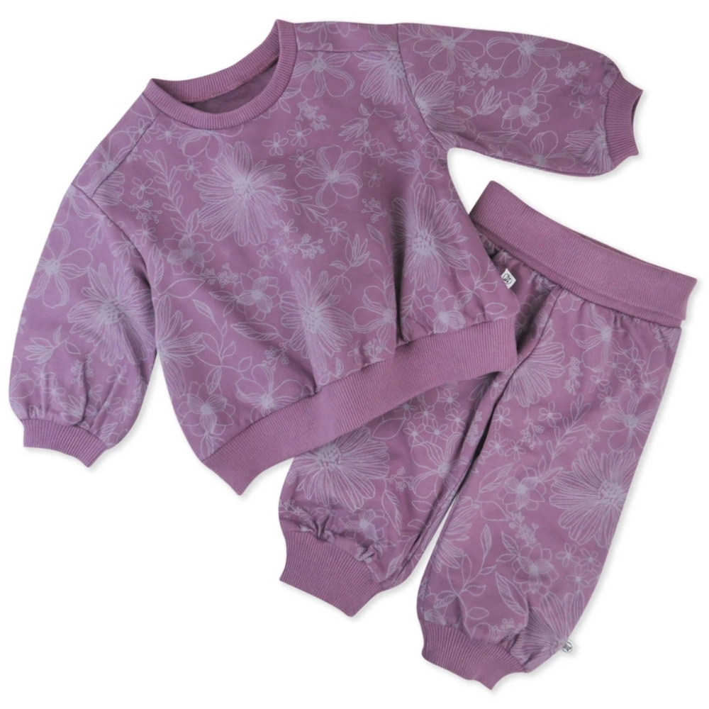 Honest Baby 2-Piece Cozy Sweatsuit Set - Sketchy Floral Purple - 3-6mo NWT